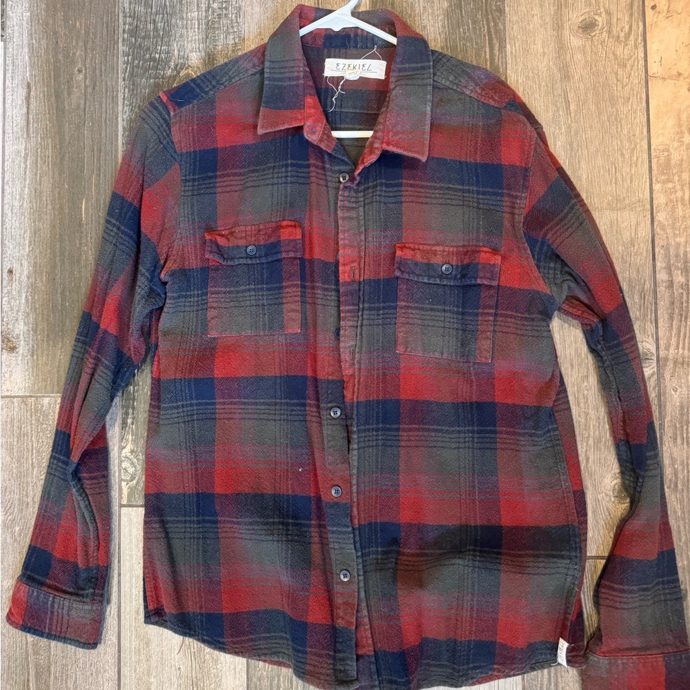 Red and Black Plaid Button-Up Shirt